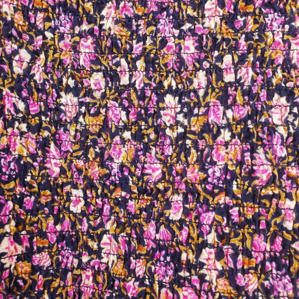 ♤♤ Old Navy Floral Puff Sleeve Peplum Top Size XS Pink Black